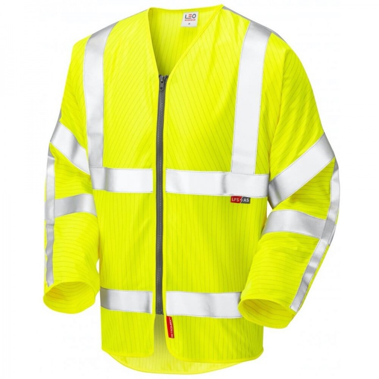 Leo Workwear S25-Y Huish ISO 20471 Class 3 LFS Anti-Static Sleeved Zip Waistcoat Yellow